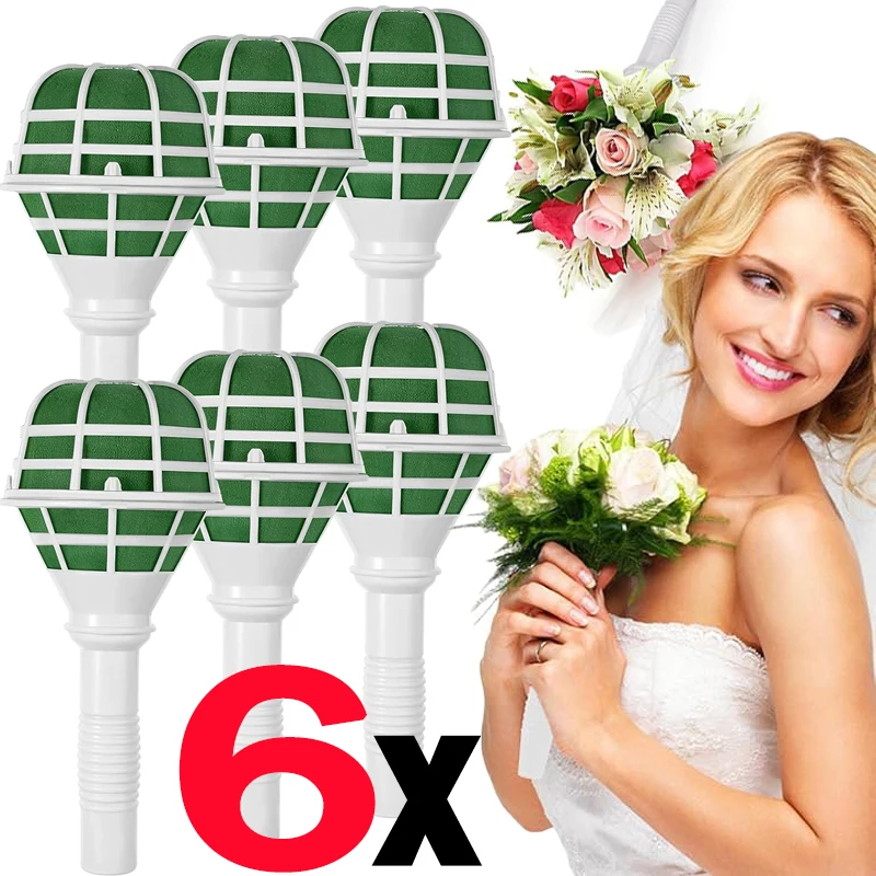 1/6Pcs 18cm Bridal Wedding Flower Decoration Bouquet Foam Holder Green DIY Floral Handle Base Bracket Supply Party DIY Supplies