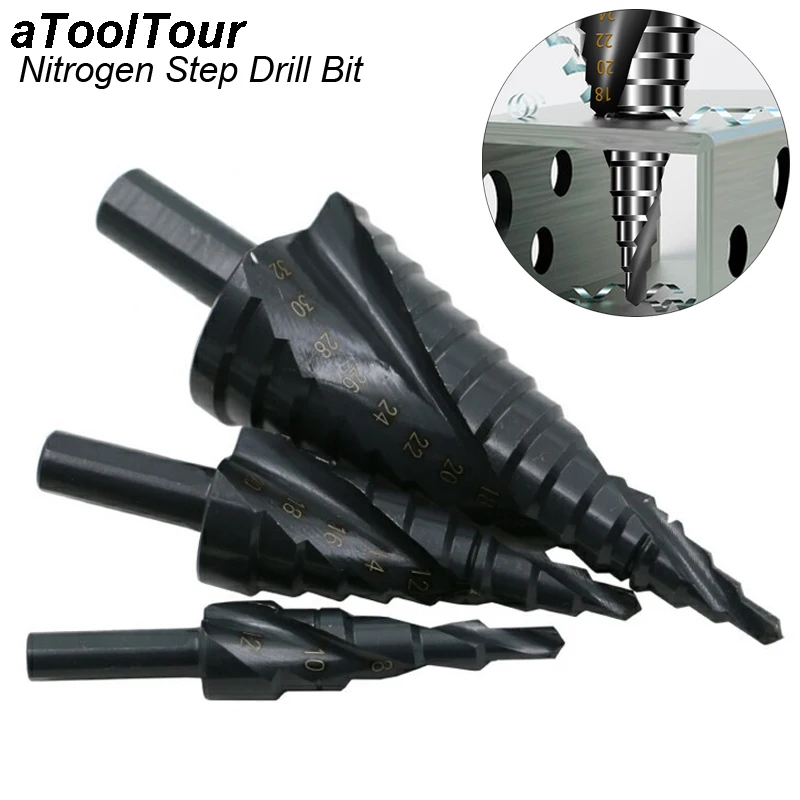 4 To 12mm 20mm 32mm HSS Conical Cobalt Step Drill Bit Set For Metal Nitrogen High Speed Steel Spiral Cone Triangle Shank Hole