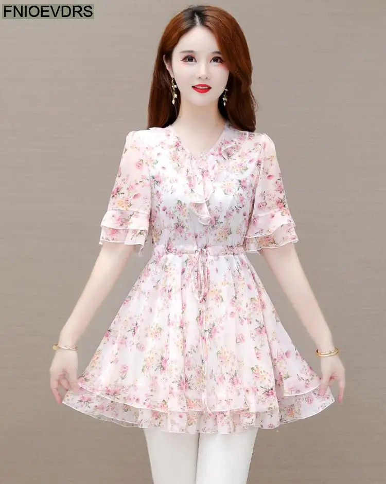 M-5XL 2023 Clothes Clothes Women European Style Elegant Basic Shirt Floral Print Retro Ruffles Belly Tunic Peplum Top Blouses