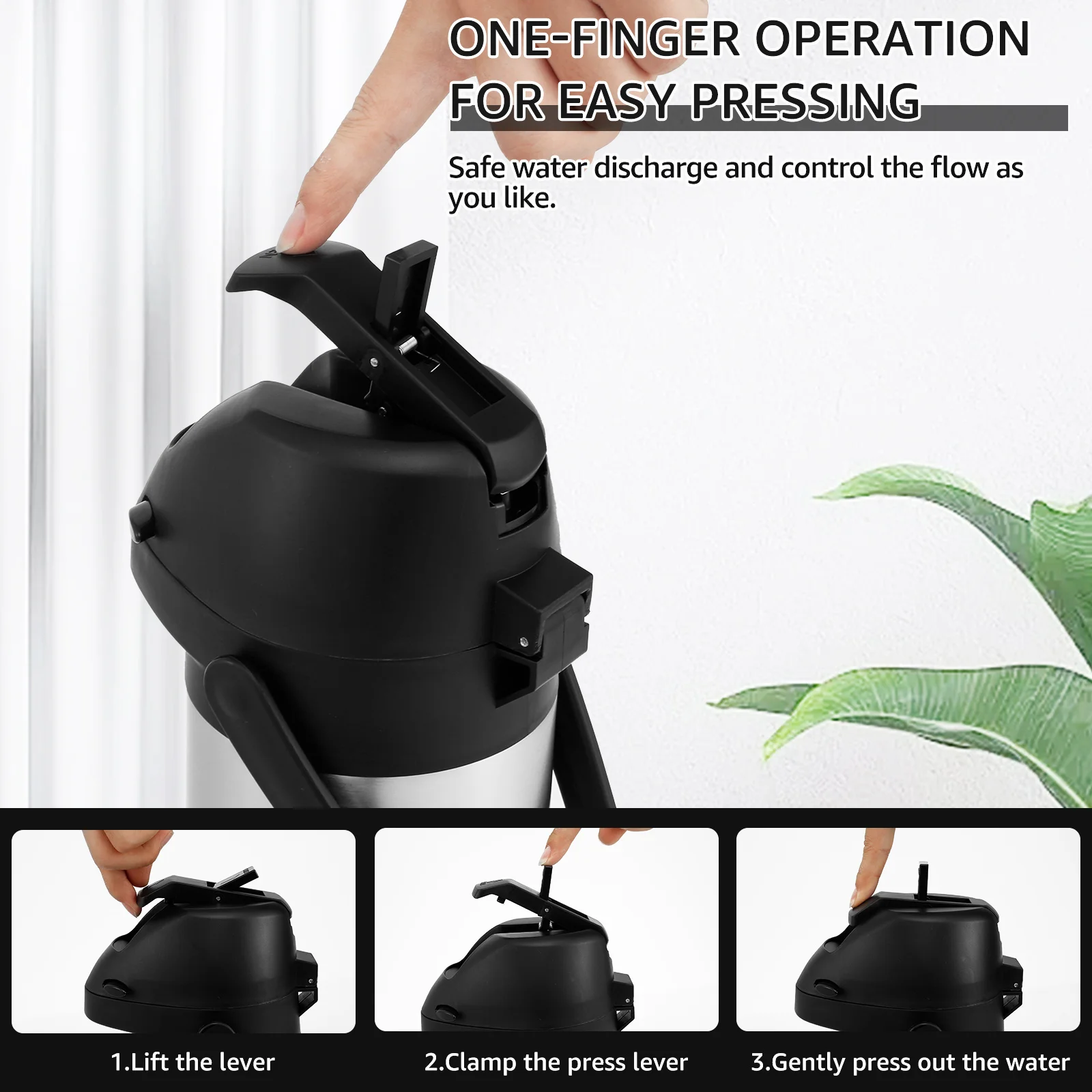 64oz/1.9L Coffee Carafe Push Type Thermos Kettle Stainless Steel Hot Coffee Pot Leak-proof Thermal Water Bottles for Home Travel