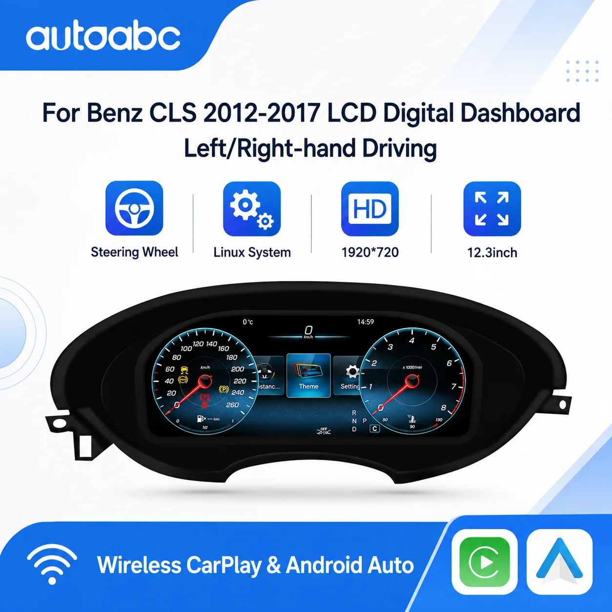 Panel de Instrumentos con Carplay para Mercedes Benz CLS 2012-2017, Velocímetro LCD de 12.3 Pulgadas, Cabina Virtual 1