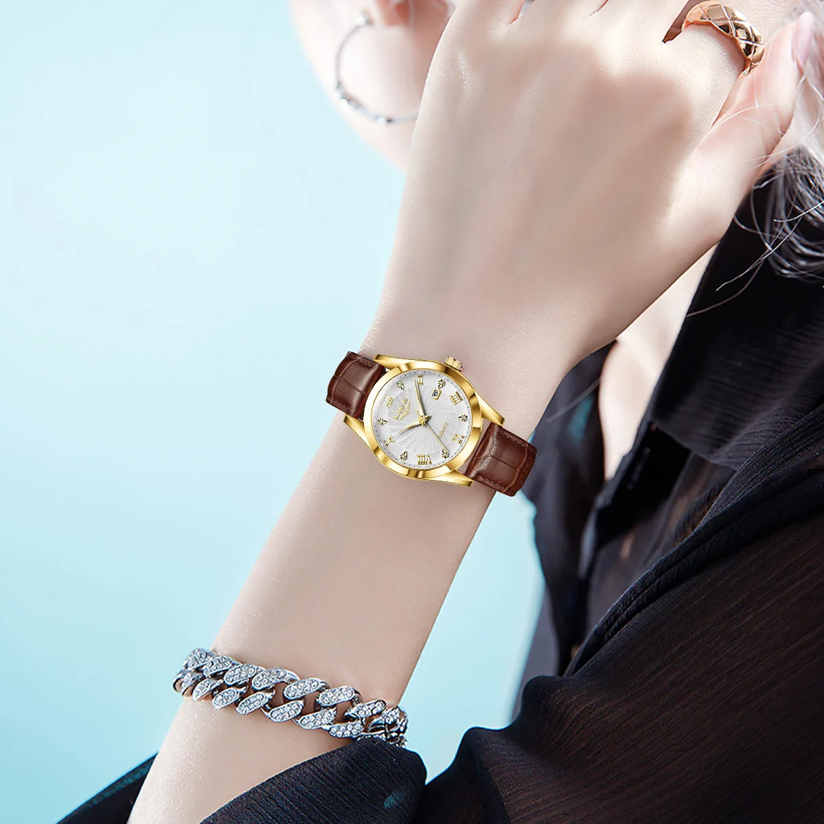 LIGE Luxury Women's Waterproof Leather Strap Fashion Watch