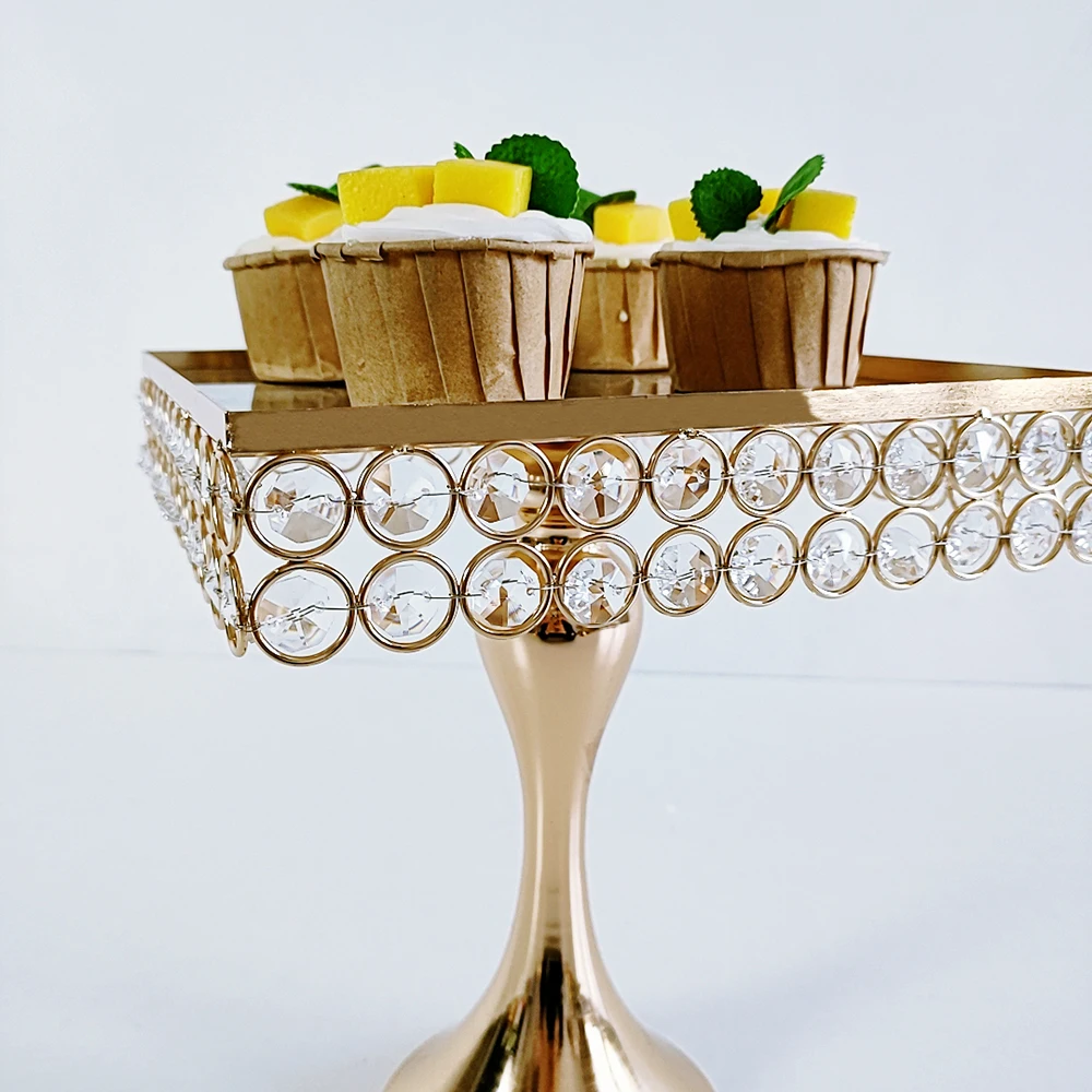 Square Gold Crystal Cake Stand 4Pcs- 17pcs/lot Perfect Wedding Birthday Baby Shower Party Crystal Footed Cake Plate Platter