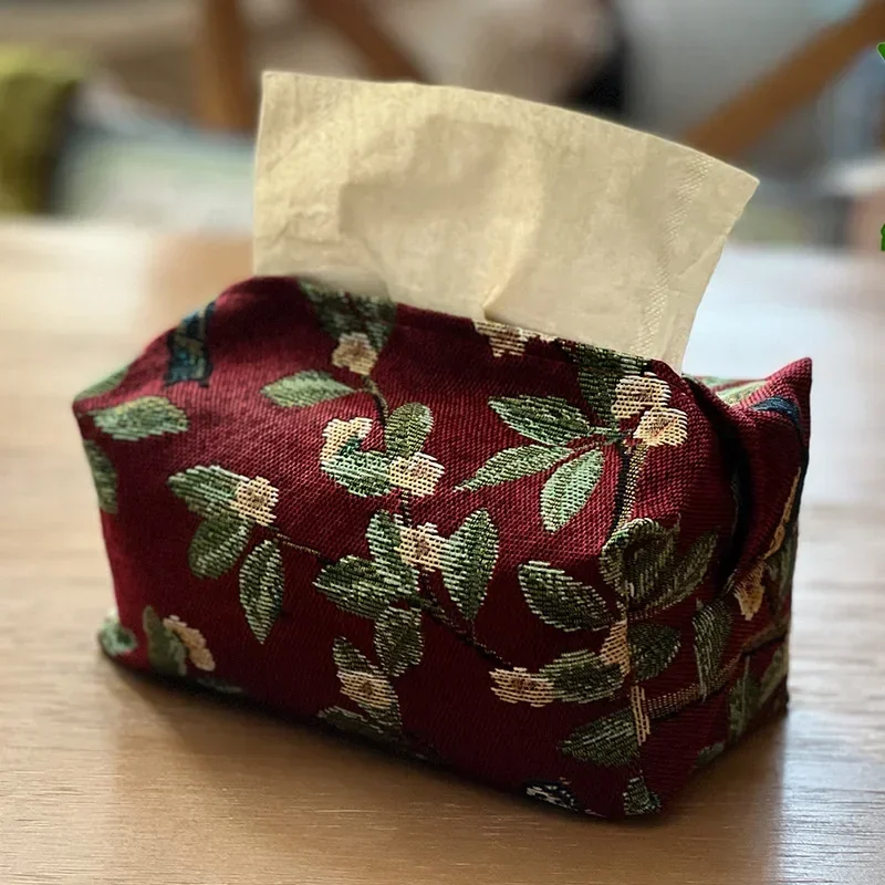 Retro Tissue Box Storage Bag High Quality Napkin Holder Foldable Tissue Box Home Office Desktop Embroidery Storage Box 5