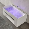 59'' Modern Acrylic Alcove Whirlpool Bathtub Rectangular Water Massage Bathtub Chromatherapy LED Soaking Tub with Bathtub Filler 1