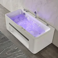 59'' Modern Acrylic Alcove Whirlpool Bathtub Rectangular Water Massage Bathtub Chromatherapy LED Soaking Tub with Bathtub Filler 1
