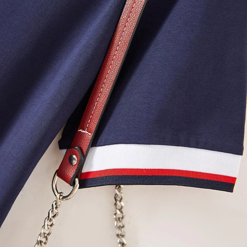 Summer Temperament Leisure Versatile Sports Dress Polo Collar Contrast Color Slim Long Skirt Women