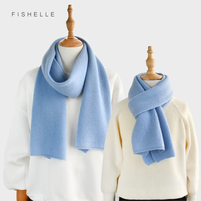 Solid color blue system luxury cashmere knitted scarves women or men winter scarf adults warm thick kids children wool scarf 5