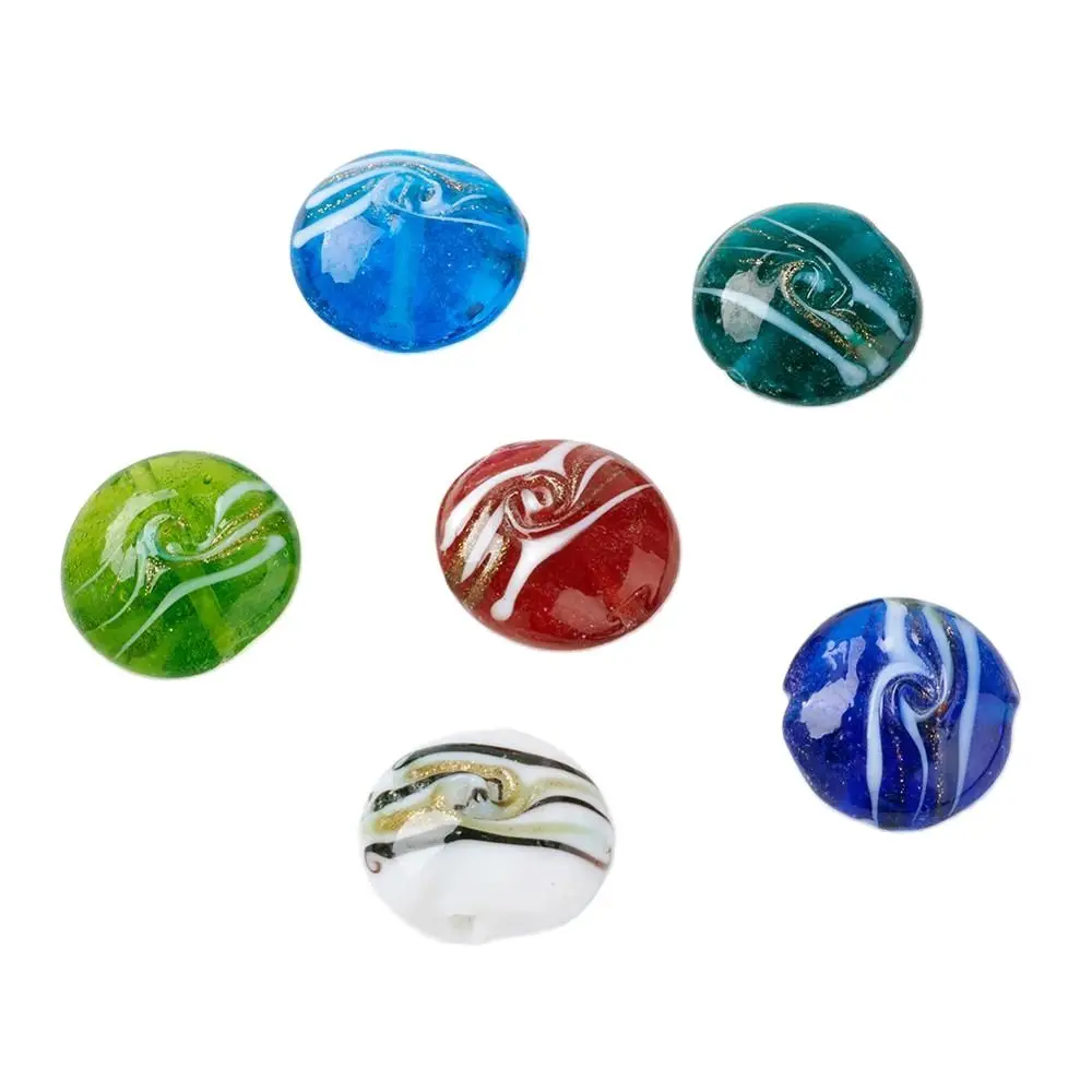 

20pcs 20mm Jewelry DIY Beads Flat Round Lampwork Beads Gold Sand Foil Handmade Beads Mixed Color for Jewelry Making Accessories