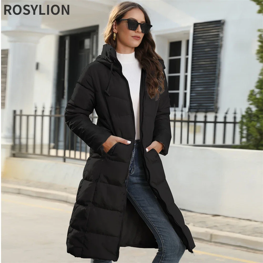 

Women Cotton-padded Coat Slim Fit Long Hooded Parkas Warm Winter Hooded Windbreaker Solid Color Wadded Jacket Overcoat 3XL 4XL