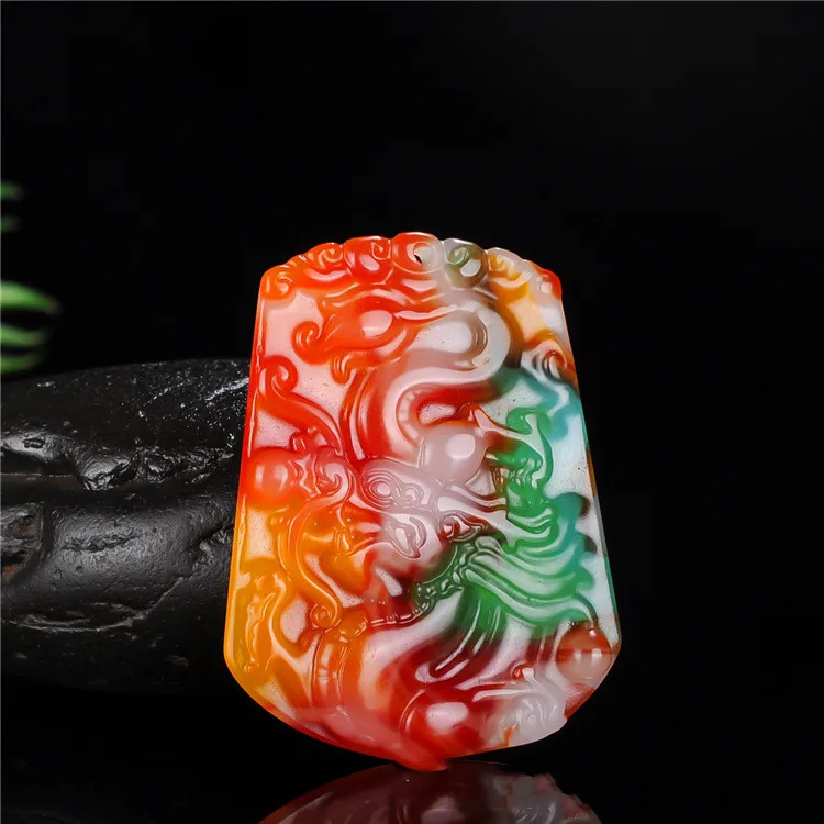 

Natural Xinjiang Hotan Yucai Yusheng Xiaolong Ping'an Pendant Gold Wire Jade Dragon World Necklace