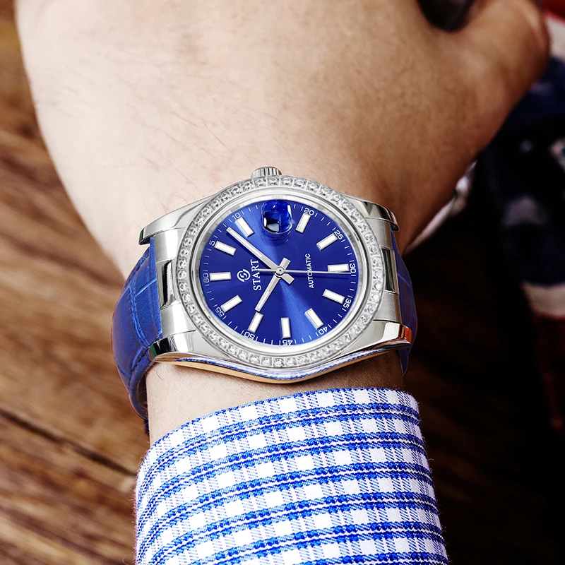 【START】Men's Watch Luminous Scale Dial Automatic Mechanical Watch Waterproof Calendar Function Butterfly Buckle Strap