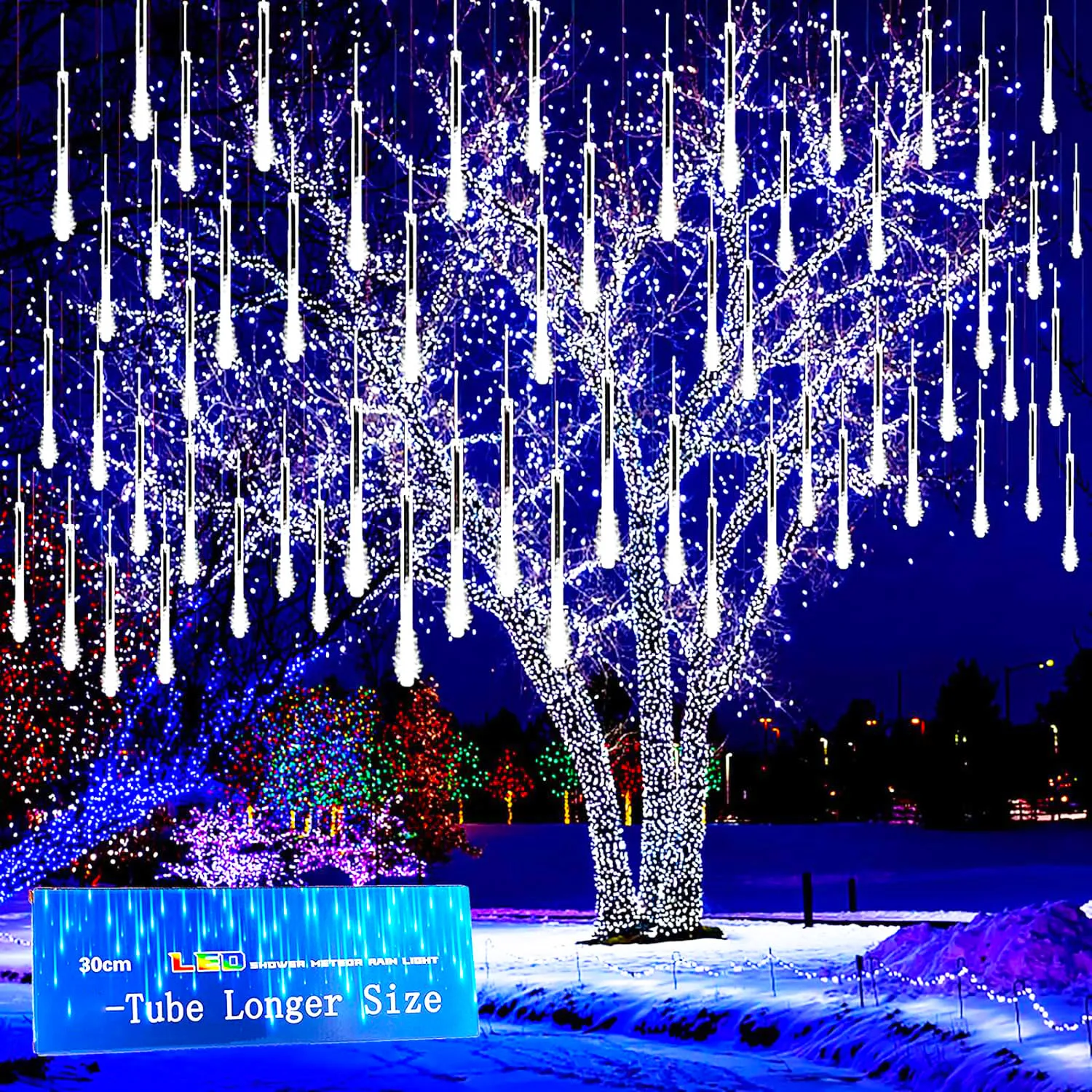 LED Meteor Shower Rain Lights Falling Rain Fairy String Lights for Outdoor Indoor Home Wedding Party Holiday Christmas Lights 2