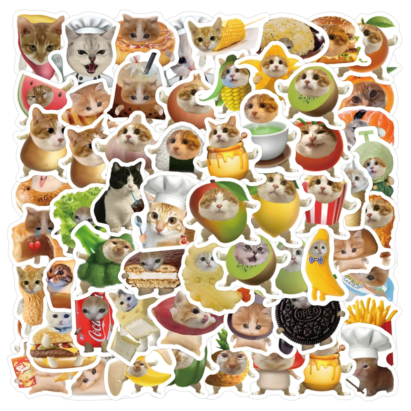 100Pcs Funny Food Cat Meme Waterproof Graffiti Stickers Aesthetic ...