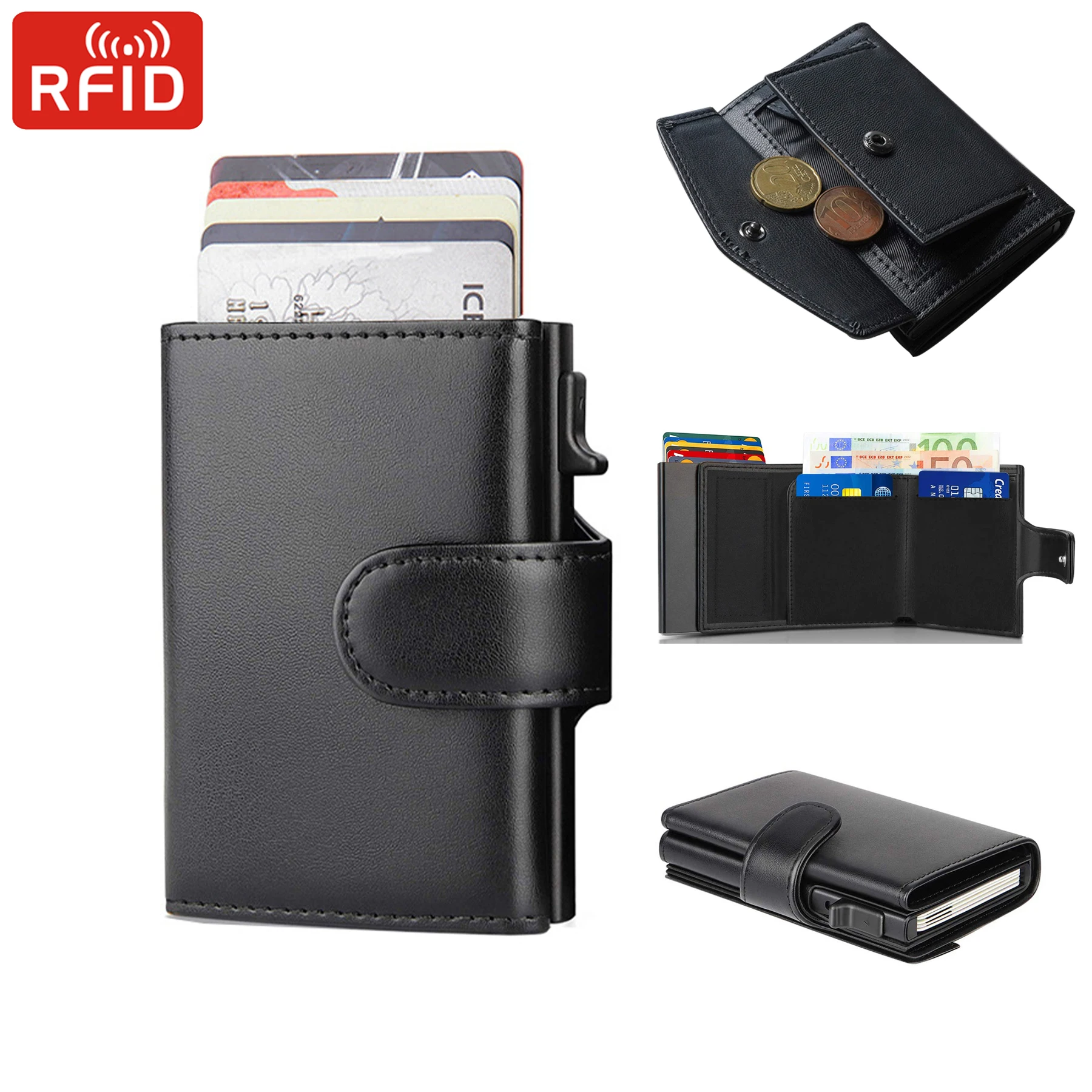 Rfid Kreditkarte Halter Brieftaschen Männer Schwarz Magie Trifold Leder Dünne Mini Brieftasche Kleine Geld Tasche Männlichen Geldbörsen Carteira Masculina