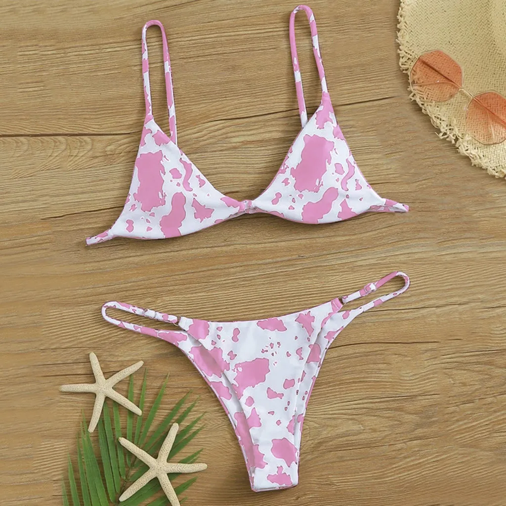 

Women Pink Leopard Print Bikini 2023 Mujer Push-Up Padded Bra Beach Bikini Set Swimsuit Beachwear Swimwear Monokini Biquini