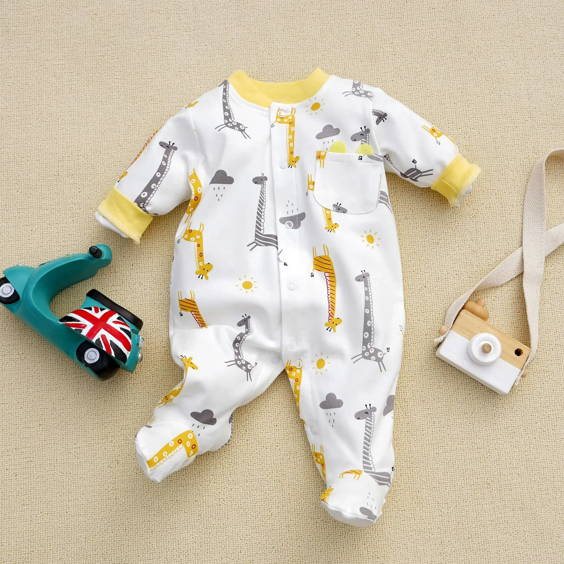 3-12M Spring Autumn Baby boy girls romper print long sleeve Footies Infants Baby onesie Cartoon Embroidered tiger baby underwear