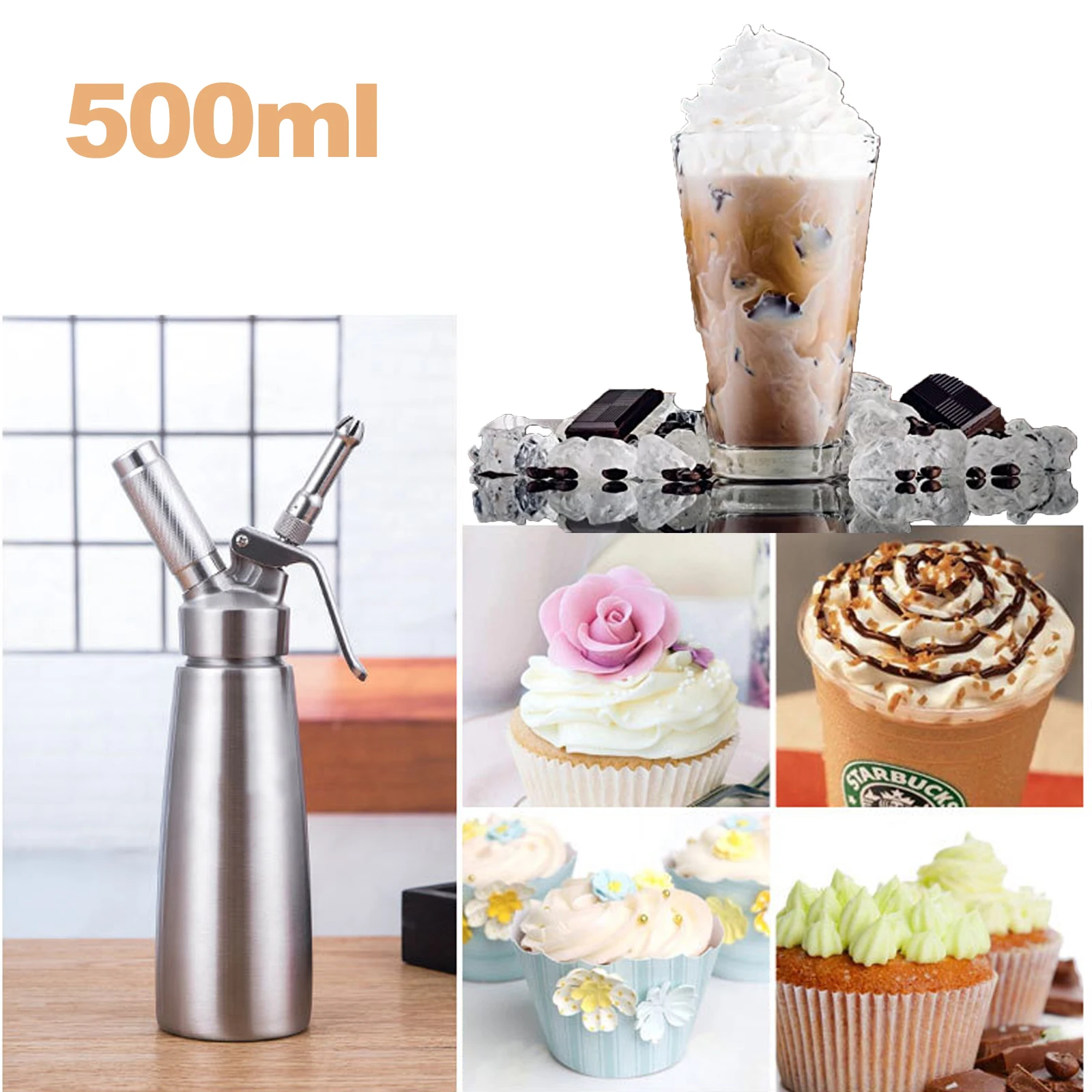 Whipped Cream Dispensers with 3 Decorating Nozzles Leak Proof 500ML Capacity For Delicious Baking Whipped Creams Sauces Desserts