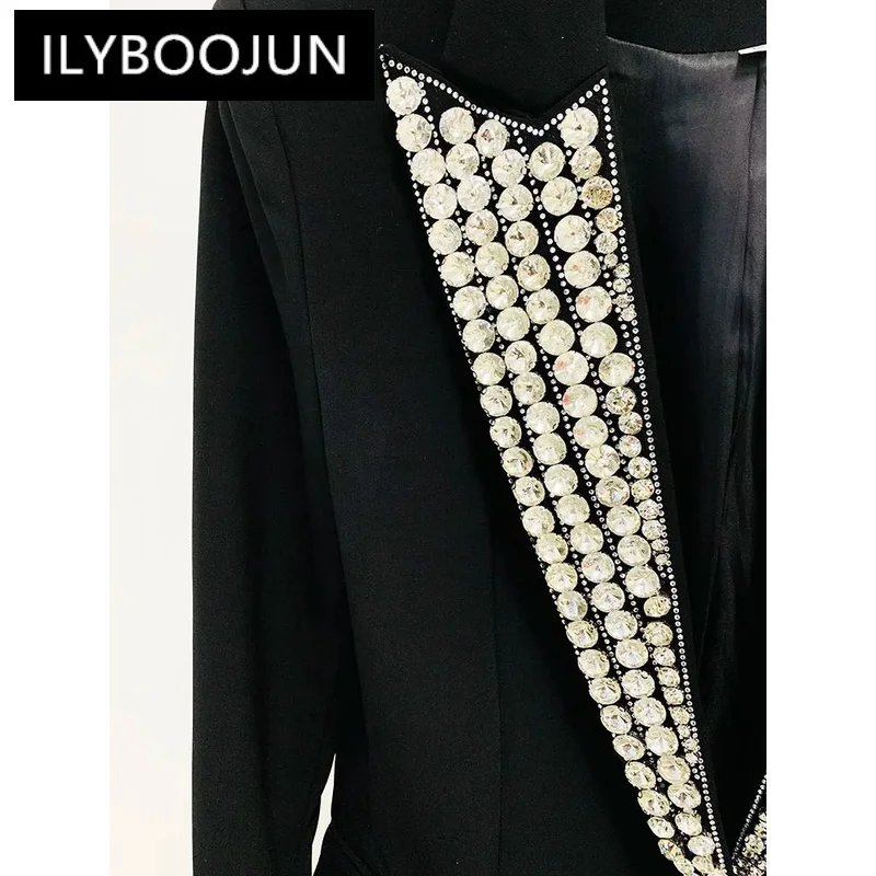 ILYBOOJUN 여성용 단추 블레이저, 라인석 다이아몬드, 스트라스 비즈, 최신 패션 디자이너 재킷, 2024