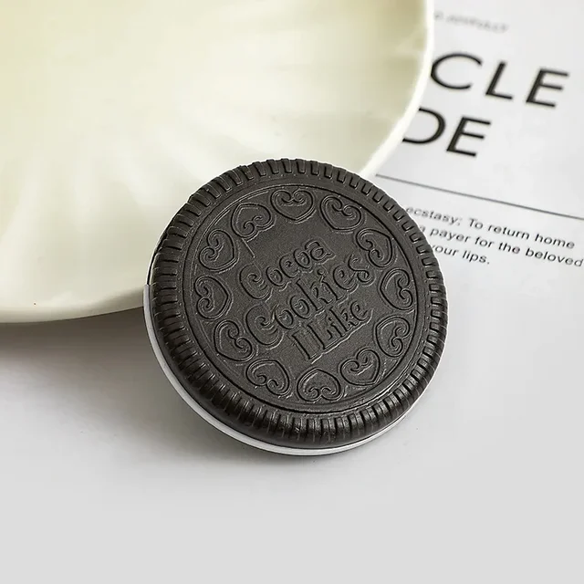 Miroir de maquillage rond pliant Biscuit au chocolat Ins Kawai miroirs de poche extérieurs femmes petit miroir de cacao avec peignes café noir 5