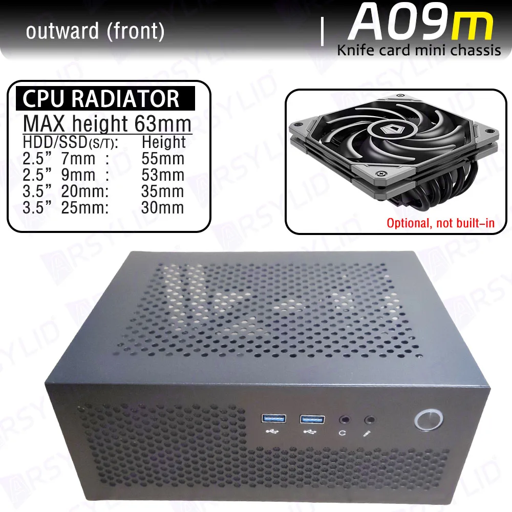 ITX Chassis, Cartão de faca, A4, Suporte