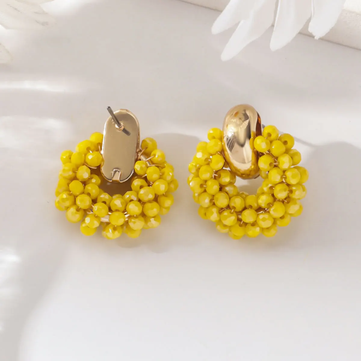 Boho Elegant Round Crystal Beads Drop Earrings for Women Lady Luxury Fashion Geometric Dangle Earring Summer Beach Party Jewelry