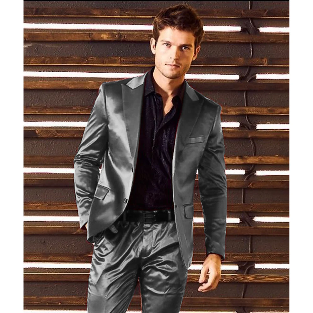 Formal Suits for Men Suits Slim Fit Men's Two-piece Suit Satin Single-breasted Casual Stage Slim Fit New in Men's Sets Man Pants