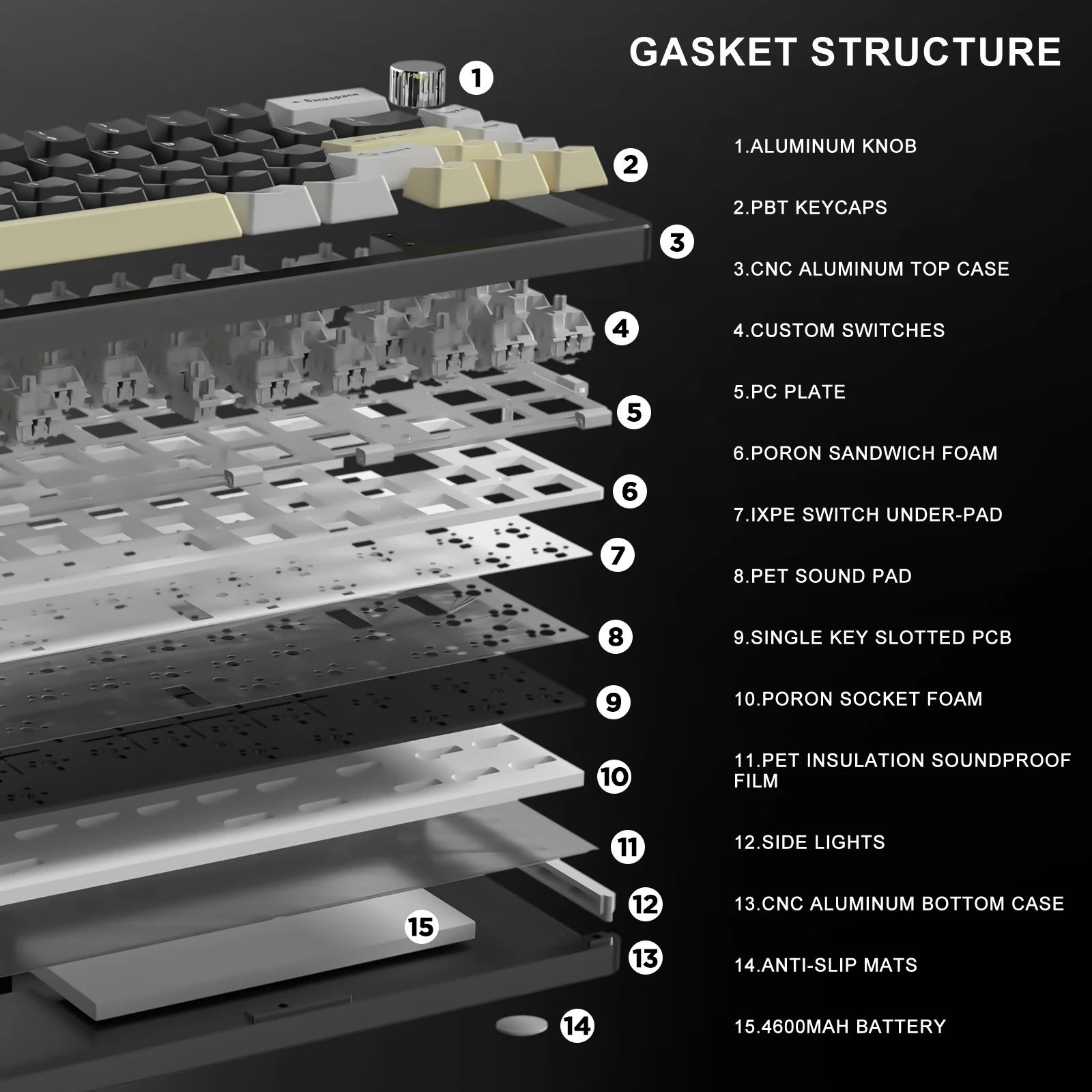 Yunzii al66 schwarz 66-Tasten cnc Aluminium knopf drahtlos Bluetooth/2,4g/verdrahtet Hot-Swap-Dichtung montiert RGB mechanische Gaming-Tastatur