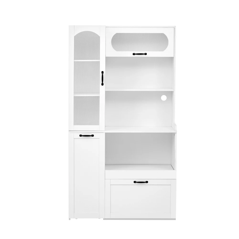 Modernes Highboard-Küchenschrank Multifunktionaler Aufbewahrungsschrank mit Verstellbaren Regalen Ausziehbarem Regal Gehärtetem Glas – Detail 9