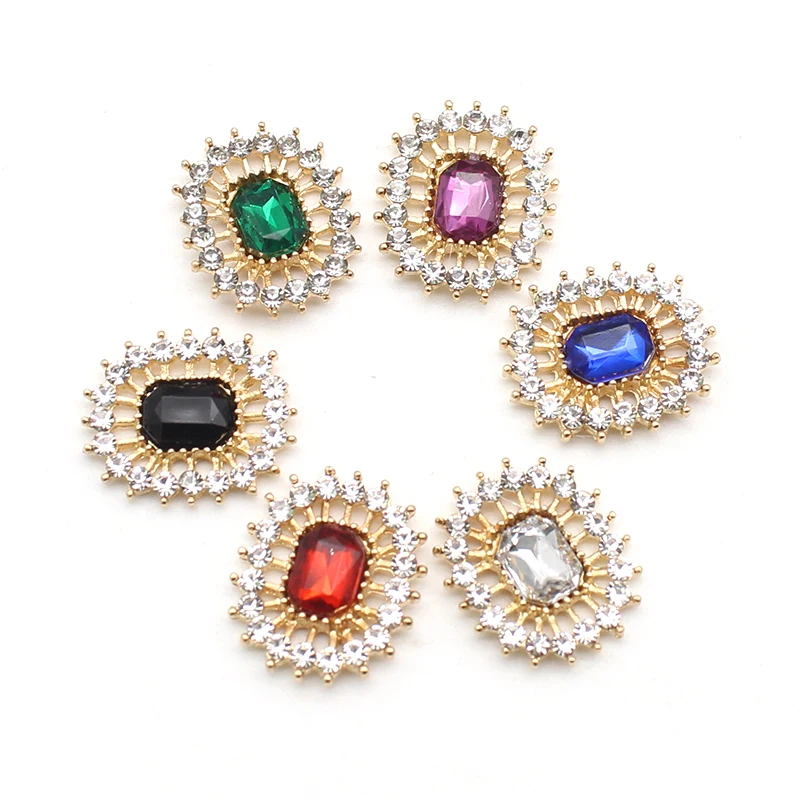 Pack of 10 17*20mm Alloy Rhinestone Flat Back Snaps, DIY Sewing Clothing Wedding Hair Ornament Accessories 5