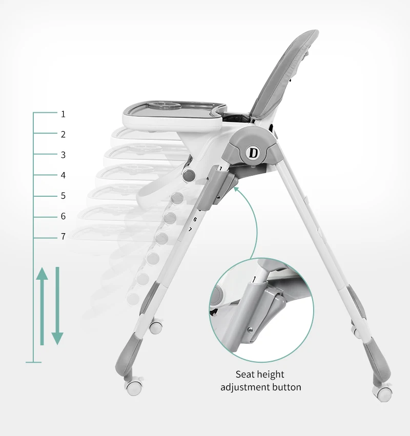 de jantar para bebês, ajustável, multifunções, cadeira alta com rodízios, 0-3 anos