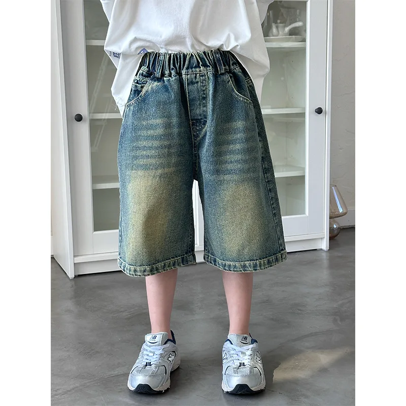 

Детская одежда, детские джинсовые брюки, Новинка лета 2024, красивые модные джинсы в Корейском стиле для мальчиков и девочек с карманами