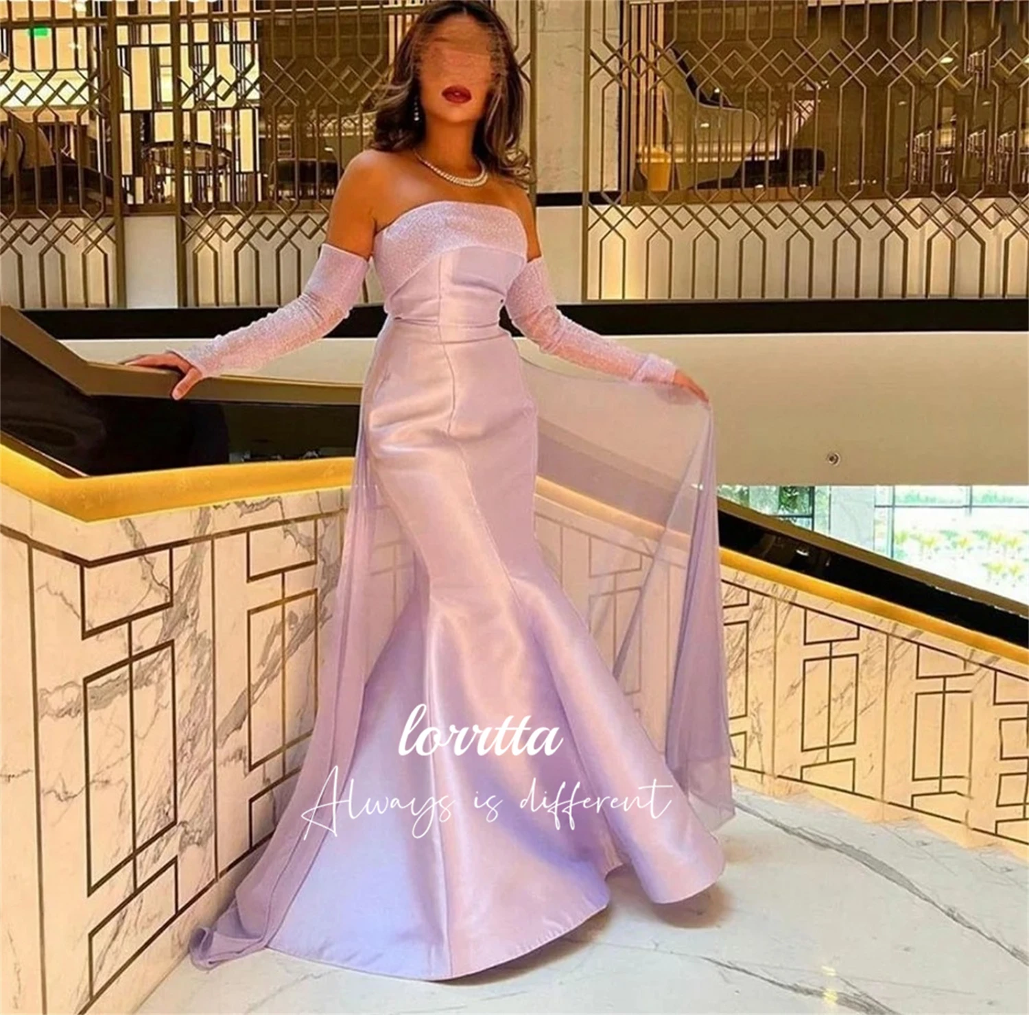 

Lorrtta Grace Strapless Eid Dress Glitter Decoration Evening Party Satin Sharon Happy Luxury Dresses for Formal Occasions Prom