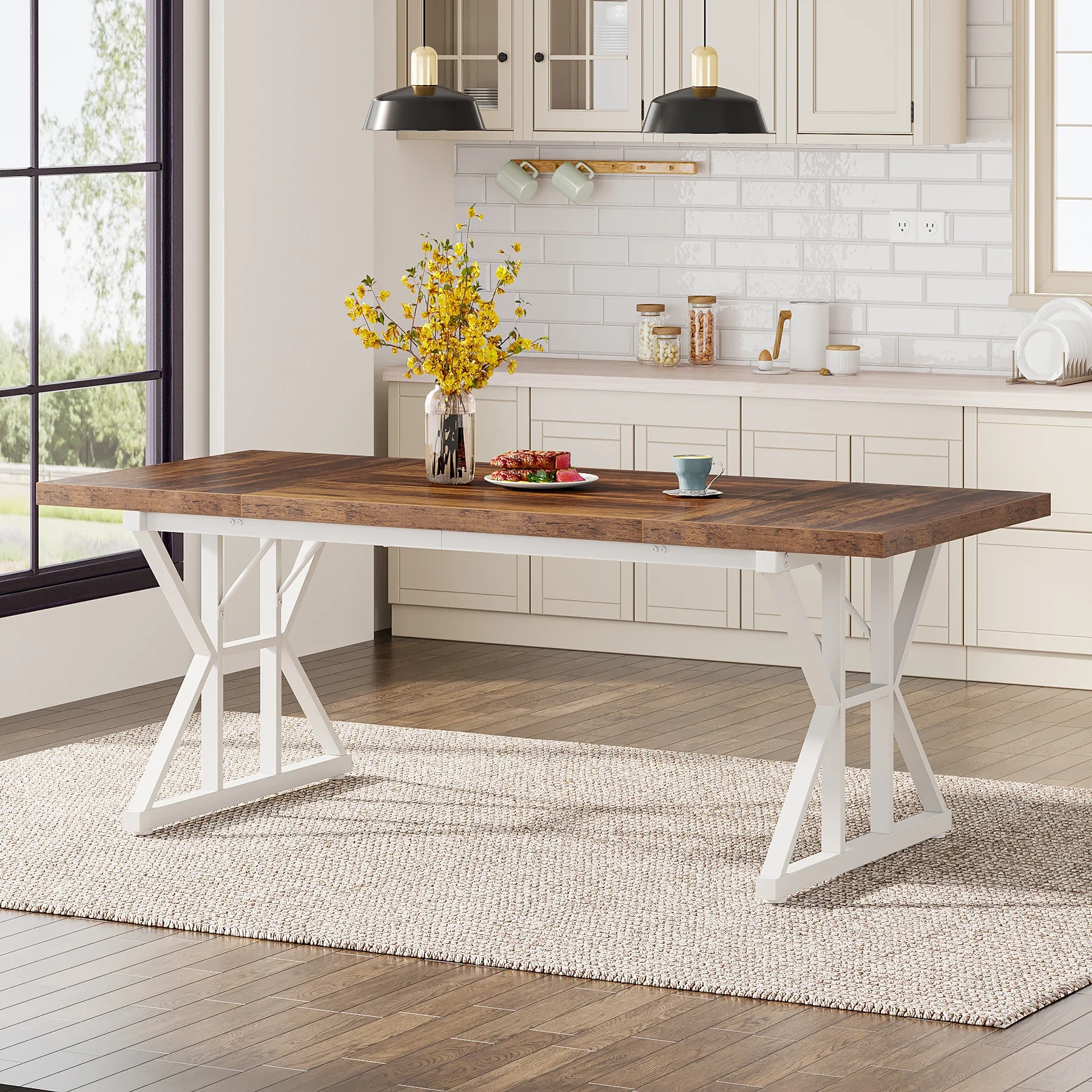 Tribesigns 70-inch Dining Table for 4-6, Farmhouse Kitchen Table with Large Tabletop, Rectangular Dinner Eating Table for Dining
