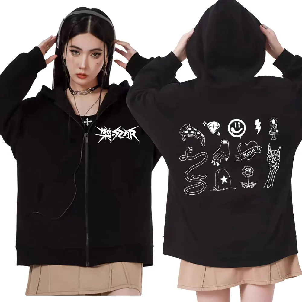 

Stray Kids Skz Rock Star Doodle Print Zipper Hoodie Street Trend Fashion Zip Up Sweatshirt Unisex Casual Hip Hop Loose Pullovers