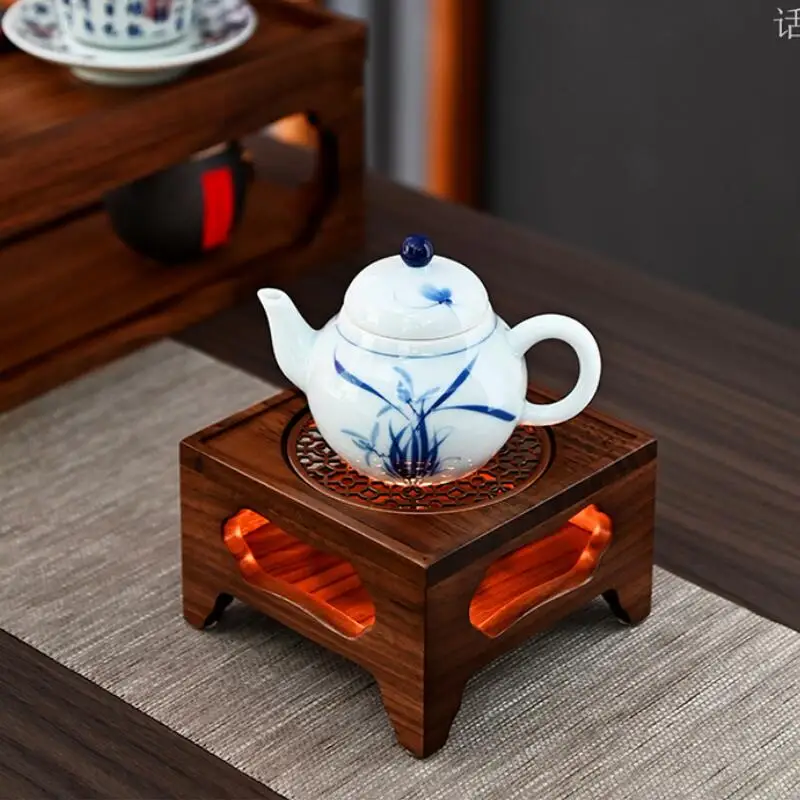 Zen Walnut Four Legged Warm Tea Stove Handamde Solid Wood Candle Heating Base Chinese Style Cooker Tea Aromatherapy Ceremony