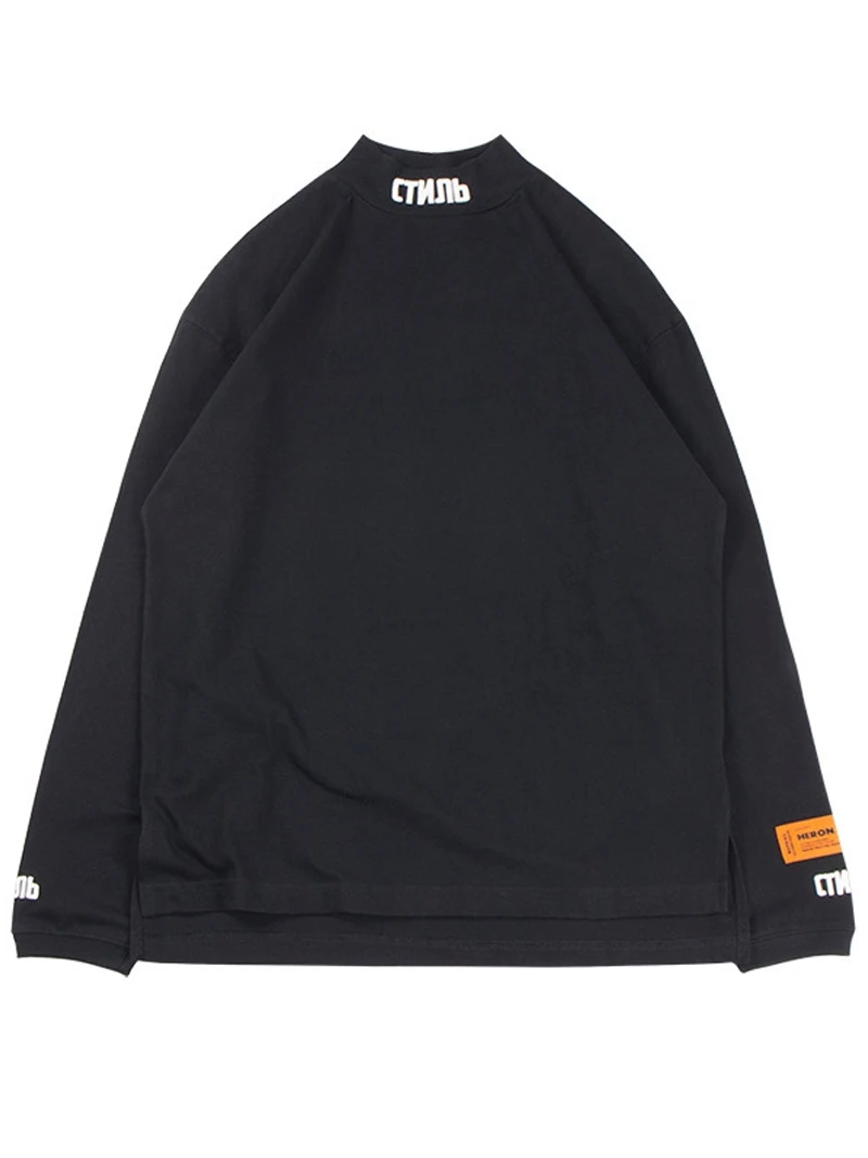 Heropn Preston Long Sve T-irt ex CTNNB Embroidery Bla Base irt f High Collar Trendy Cotton Youth Faion