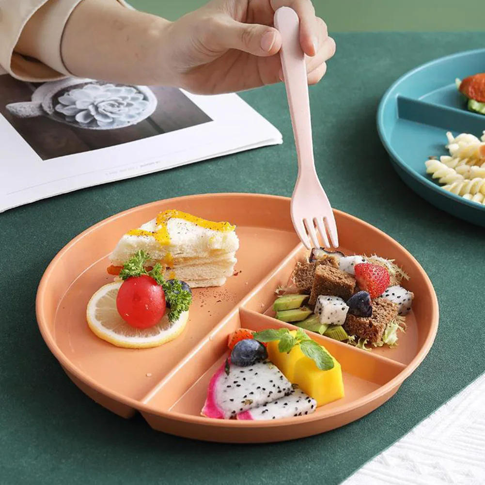 Dining Dish Divided Plate 3 Compartment Reusable Fruit Salad Food Dinner Tray Dinnerware Portion Control Divider