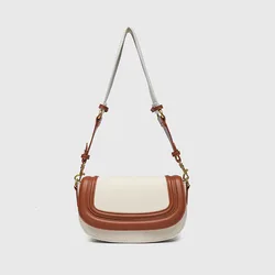 Women's Trendy Saddle Crossbody Bag with Wide Shoulder Strap (Long canvas with Brown)