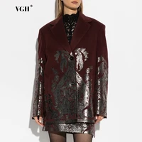 VGH Spliced Fashion Printing Blazers for Women Notched Collar Long Sleeve Patchwork Single Breasted Coats Female Temperament New 1