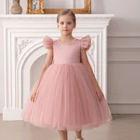 Robe de princesse à manches flottantes pour filles – Robe de soirée élégante et de récital pour anniversaire de fille à fleurs découpées au dos avec nœud 2