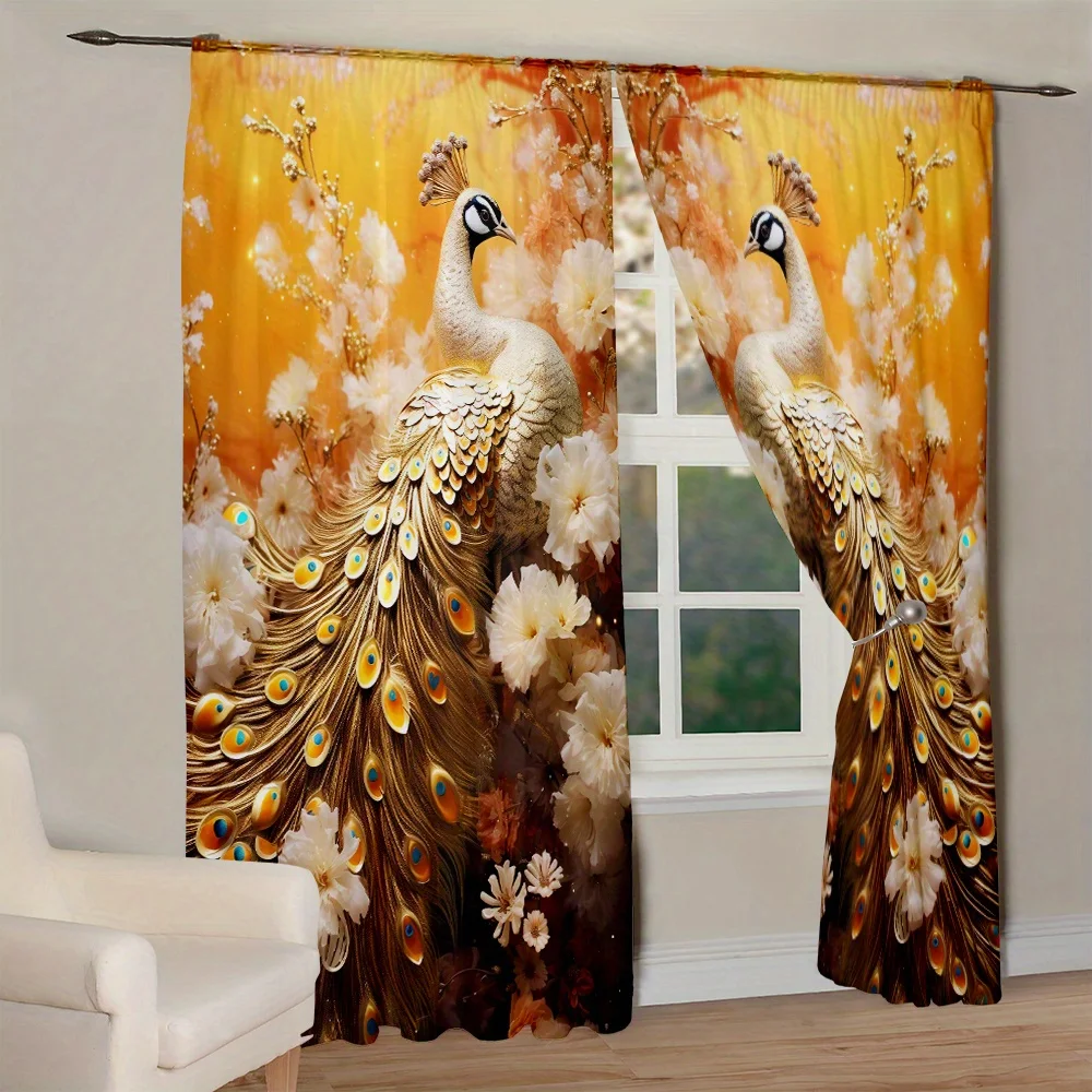 Description Picture 6 of item2pcs Luxury Style Peacock Printed Curtain for Home Decor - Rod Pocket Window Treatment for Bedroom, Office, Kitchen, Living Room