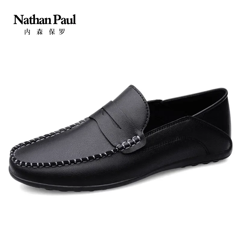 Summer new men's casual leather shoes spot 2024 cross-border large size trend fashion soft bean shoes low-top men's shoes 5