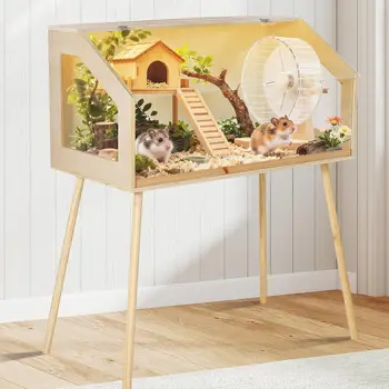 Hamster Cage with Legs, Hamster Habitat Enclosure with Acrylic Window & Openable Top,Small Animal Cage for Guinea Pig Chinchilla