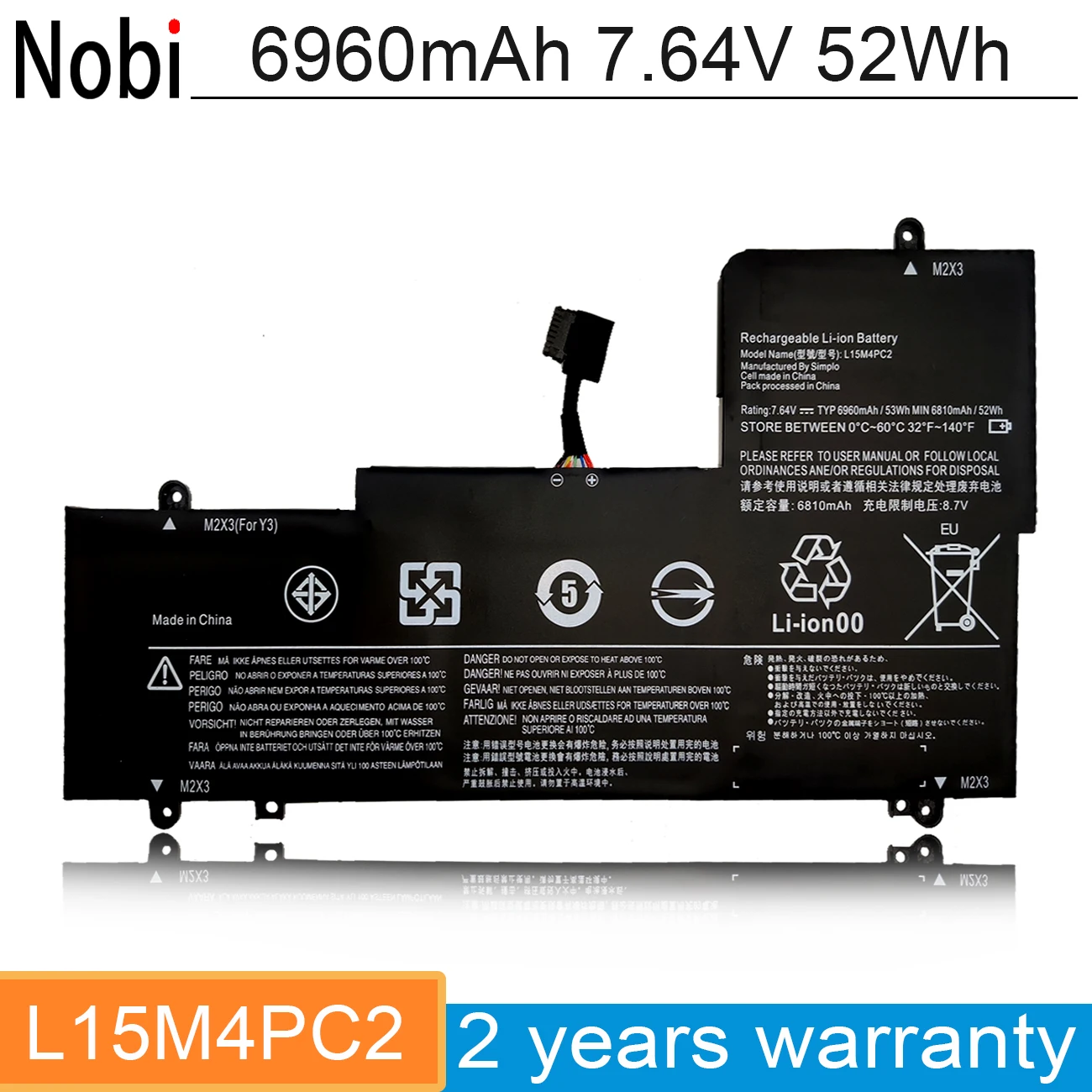 Nobi 6960Mah L15M4Pc2 L15L4Pc2 Batteria Del Computer Portatile Per Lenovo Yoga 710-14Isk 710-14Ikb 710-15Isk 710-15Ikb 5B10K90778 5B10K90802