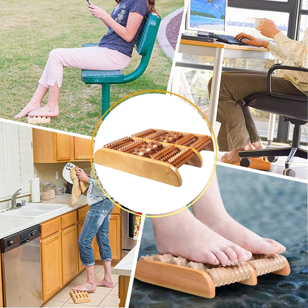 Wooden Dual Foot Massager Roller Foot Shiatsu Reflexology Massager for Foot Leg Back Plantar Fasciitis Pain Relief Muscle Relax