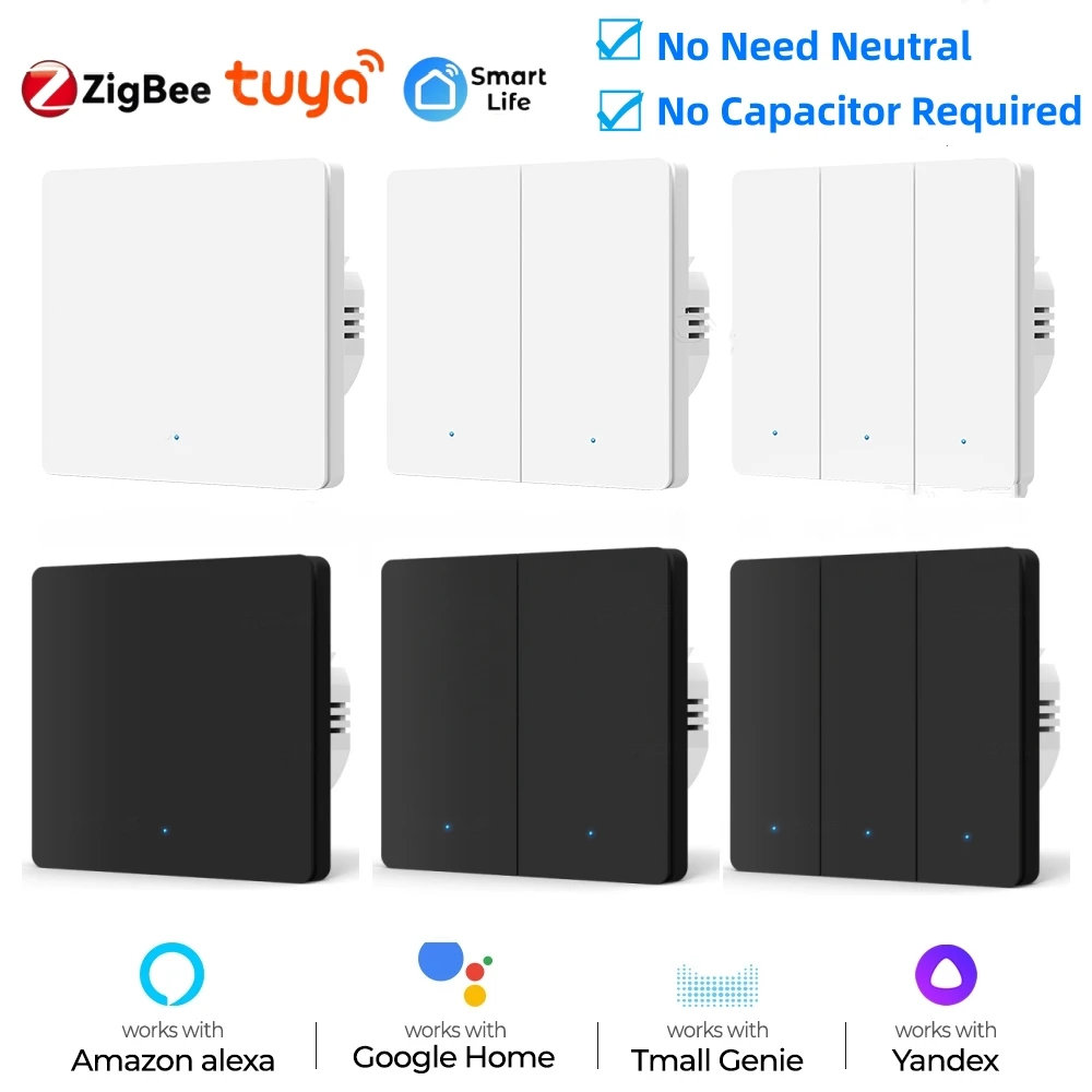 Tuya Zigbee-interruptor de Luz Inteligente ue sem Fio Neutro sem Capacitor Botão Interruptor de Parede Vida Inteligente Trabalhar com Alexa Google Home