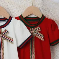 Ethnic Style Children's Dress Short Sleeves Bow Multi-Color Summer Wholesale Women's Children's Clothing From China