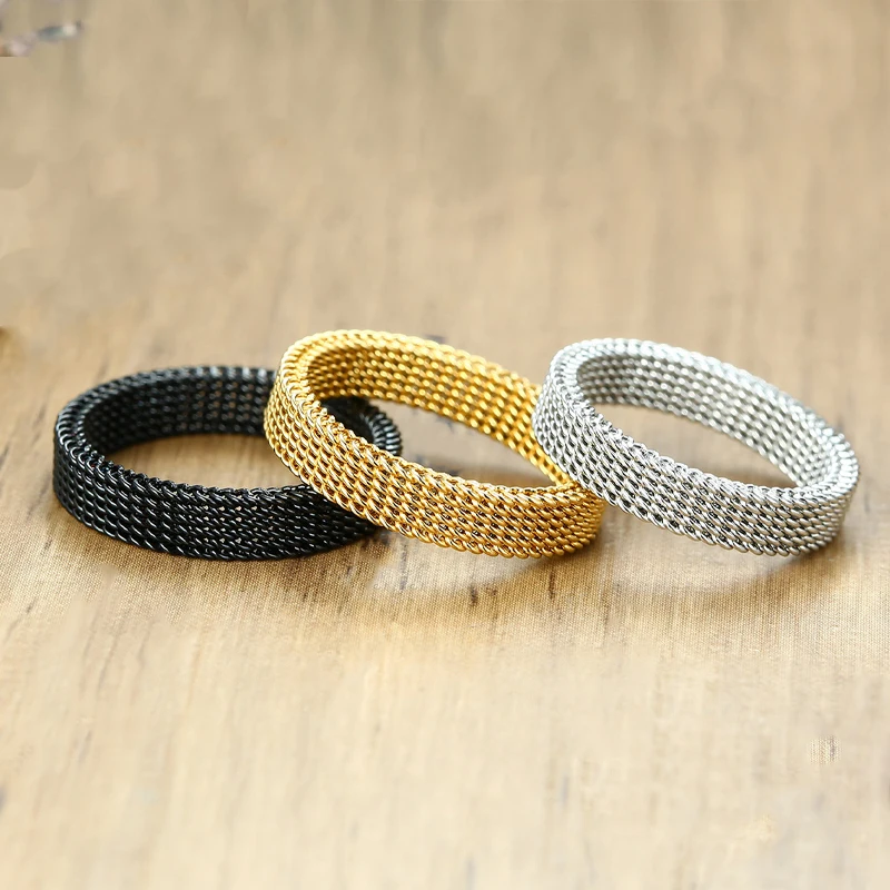 Fashion Rings Unisex Elastic Mesh Stainless Steel Ring Circle Woven Mesh Vintage Women Men Wedding Rings Jewelry Friends Gift 2025 fashion rings wedding rings mesh band ring fashion ring stainless steel rings finger rings metal rings
