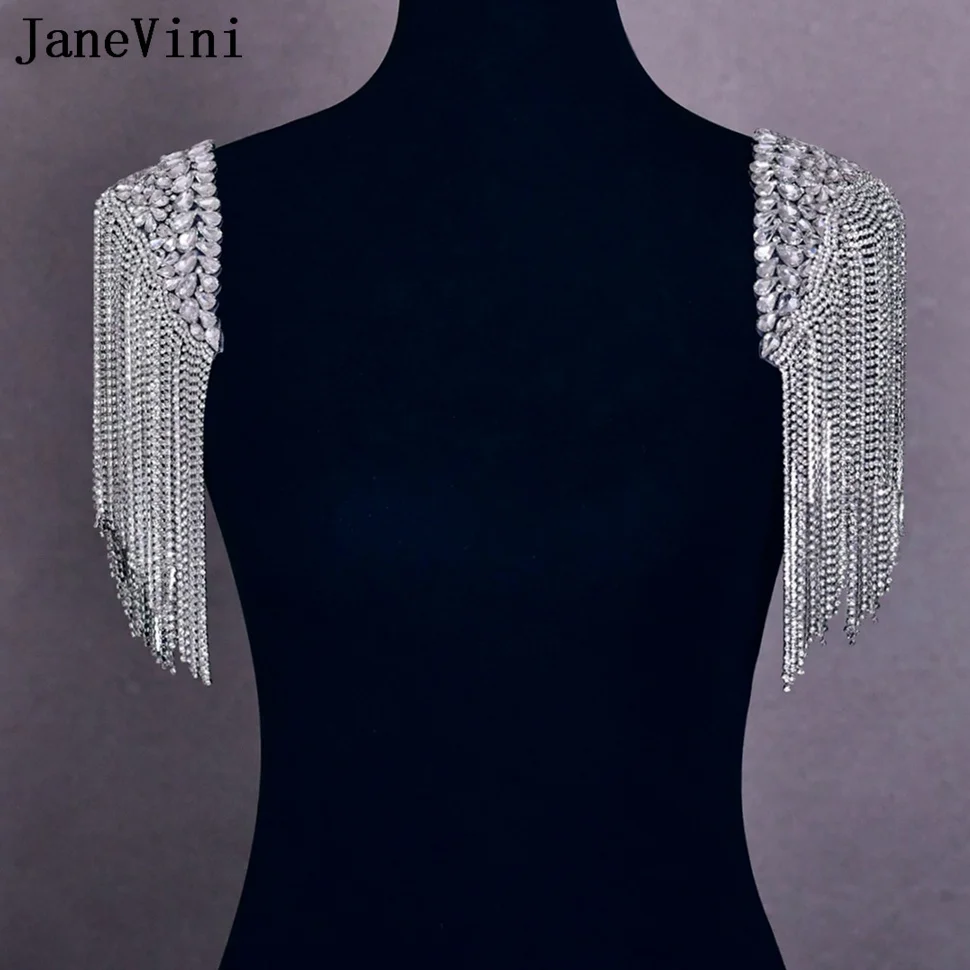 

JaneVini Luxury Crystal Beaded Shoulder Chains Women Jewelry Sparkly Diamond Bridal Necklace Bride Wedding Shoulder Decoration